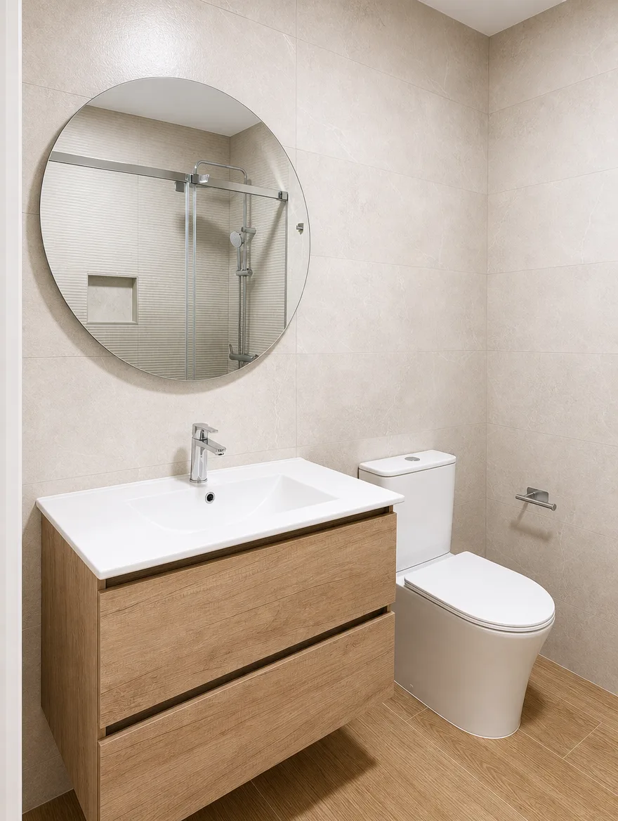 Baño Microcemento y Madera